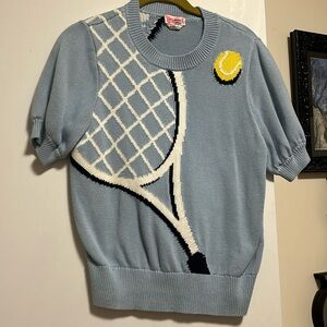 Kate Spade blue knit short sleeve tennis sweater size small